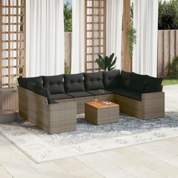 10-Piece Grey Poly Rattan Garden Sofa Set with Cushions