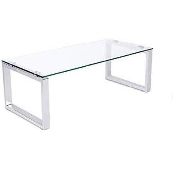 Benetto, Mesa de Centro de Cristal, Mesita Auxiliar de Cristal, Acabado en Cromado, Medidas: 50 cm