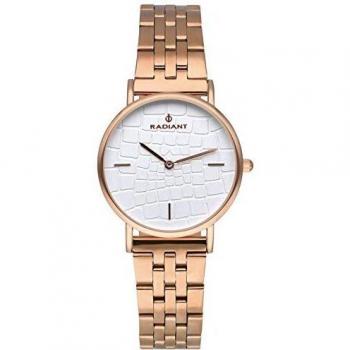 Reloj analógico para Mujer de Radiant. Colección Coco. Reloj Oro Rosa con Brazalete y Esfera Blanca con Pattern de Piel de cocodrilo. 3ATM. 32mm. Referencia RA527202.
