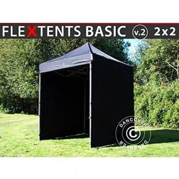 Carpa Plegable Rápida FleXtents Basic v.2, 2x2m Negra, Impermeable con 4 Laterales