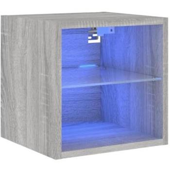 Mueble TV mural SONOMA con luces LED - Estante multimedia de madera de ingeniería - Diseño contemporáneo 30 x 28,5 x 30 cm