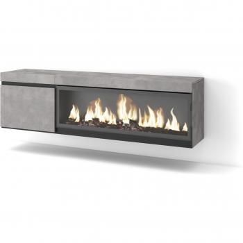 Mueble TV Suspendido con Chimenea Eléctrica XXL para Televisores de hasta 65, Estilo Moderno, 160 cm, Color Cemento