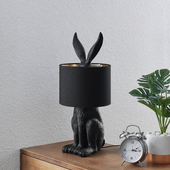 Lindby Lorentina Lámpara de Mesa Textil Conejo Negro - Diseño moderno, hecha de tela y seda, apta para salón y comedor, 1 bombilla E27