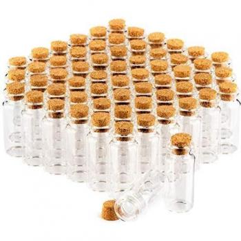 COM-FOUR® Juego de tarros de especias 60x con corcho, minibotella de cristal, juego de tarros de caramelos, almacenamiento de aceites, especias, hierbas o té aprox. 10ml