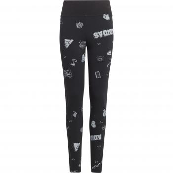 Leggings Adidas JG Bluv Q3 Tigh Negro Blanco IA1567 - Leggings de mujer, diseño ajustado, color negro con detalles en blanco, estampado Brand Love Allover, tejido elástico y transpirable, ideal para
