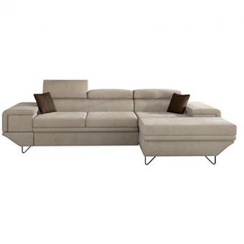 Sofá rinconero Comfivo 263 con función de descanso y caja de ropa de cama, dimensiones 290x171x71cm, color marrón claro