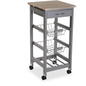 Versa Kumara Carro de Cocina Gris con Ruedas, Cajones y Botellero