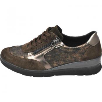 Zapatillas deportivas para mujer Lumel modelo Moca1094 en color bronce con apertura de cordón y cremallera