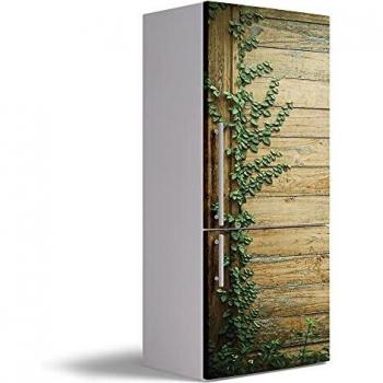 Vinilo Adhesivo Decorativo para Nevera, 70 x 200 cm, Varias Medidas, Impermeable y Resistente, Decoración para Muebles de Cocina, Puerta de Madera y Enredadera, VNL-N039
