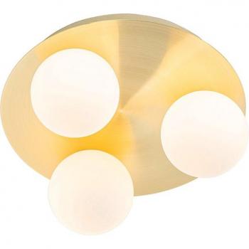 Plafón de baño moderno latón 3 luces - Cederic, Acero / Vidrio, Redonda, Adecuado para LED, Max. 3 x 40 Watt