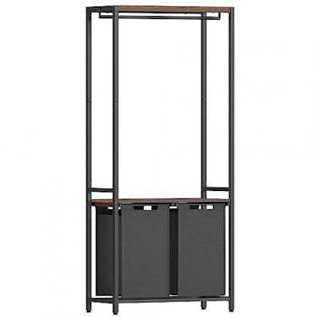 VASAGLE Cesto Doble para Ropa Sucia, con 2 Bolsas Extraíbles y Desmontables de 46 litros cada una, Barra Colgante, Estante Superior, Dimensiones 73 x 33 x 177