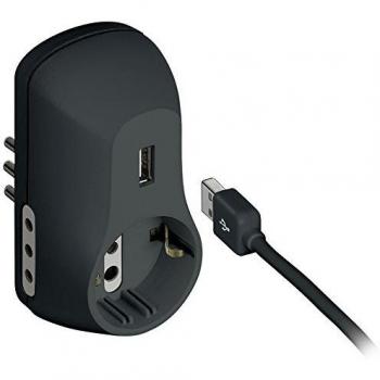 Multipresa BTicino S3613GU B3 con 1 toma Schuko, 2 tomas de 10A y puerto USB 1.5A, color negro