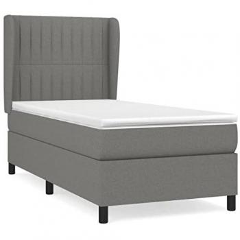 Cama box spring con colchón viscoelástico de espuma, protector, muelles ensacados, adaptable, acolchado reversible, tela gris oscuro 90x200 cm