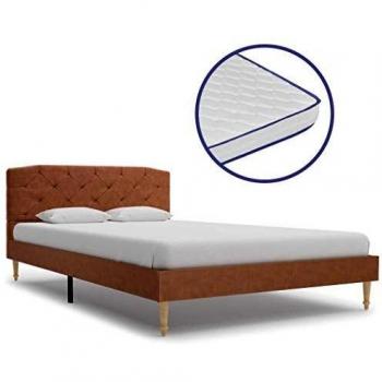 vidaXL Cama y Colchón Viscoelástico Tela Marrón 120x200cm Tapizada Mobiliario Casa Hogar Somier Diseño Discreto Elegante Estructura Robusta Duradera