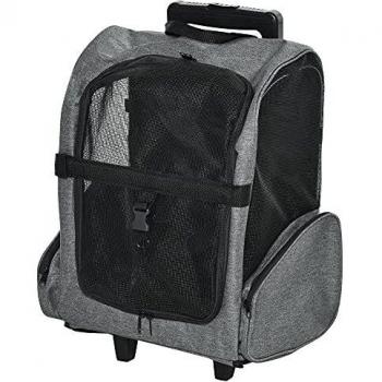 Pawhut Transportín Carrito para Mascotas 2 en 1 Mochila de Viaje con 2 Ruedas para Perros Gatos con Asa Retráctil de Aluminio y Bolsillos de Almacenaje 42x25x55 cm Gris