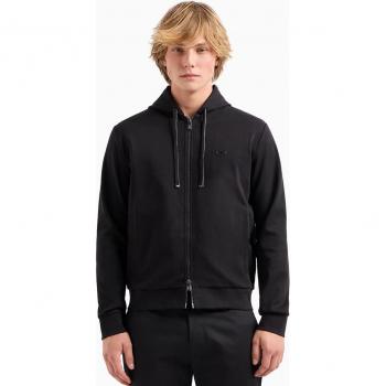 Emporio Armani Black Hooded Zip Sweatshirt for Men, Size L, Made in Italy