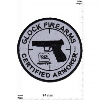 Parches - Glock Firearms - Certified Armorer - grey - Weapon - Arms- Rifle - Shotgun- Pistol - Gun - Firearms - Chaleco - Parche Termoadhesivos Bordado Apliques - Patch - Give Away Regalar