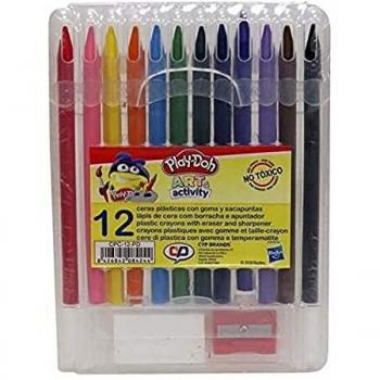 CYP Brands - 12 Ceras Plásticas con Goma y Sacapuntas en Caja, Material Escolar para Colorear, Play Doh