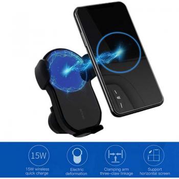 Cargador Inalámbrico Rápido para Coche Qi 15W con Sujeción Automática y Ventilación para iPhone