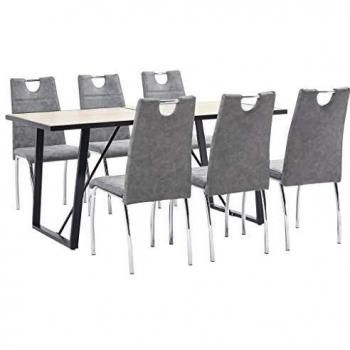 vidaXL Juego de Comedor 7 Piezas Cuero Sintético Mobiliario Decoración Interior Casa Hogar Robusto Duradero Resistente Funcional Práctico Útil Gris
