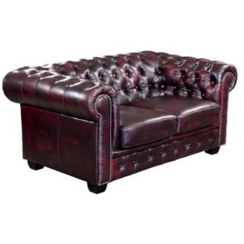 Sofá 2 plazas Chesterfield Brenton 100% piel de búfalo - Cereza