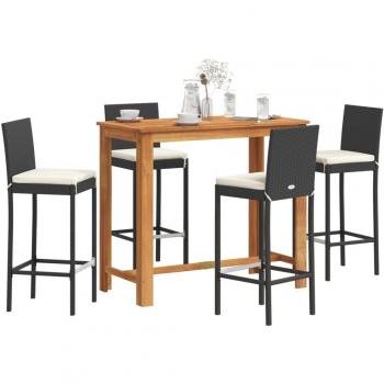 5 Piece Black Acacia Wood and Poly Rattan Garden Bar Set