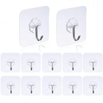 Ganchos de pared ganchos 12 paquetes 22lbs resistente adhesivo impermeable reutilizable Seamless Sticky gancho para baño cocina pared puerta techo y más transparente DEWANG ganchos adhesivos