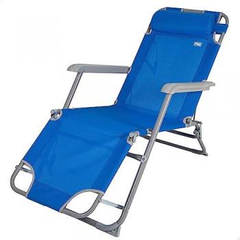 Tumbona Plegable Reclinable Aktive Azul con Cojín, 2 Posiciones, Acero y Textileno, 110 Kg Máx. Soportado, 153 x 60 x 83 cm