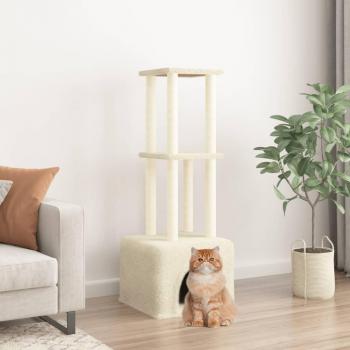 vidaXL Rascador para Gatos con Postes de Sisal, Árbol Torre de Escalada, Color Crema, Gris Claro y Gris Oscuro, Altura 133.5 cm