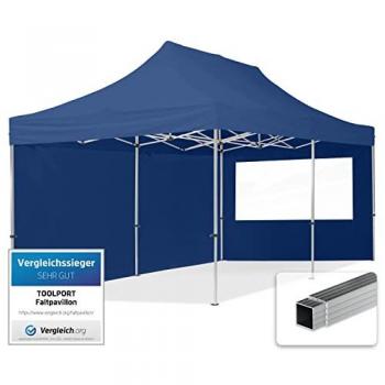 Carpa Plegable TOOLPORT 3x6m, estructura de aluminio 32mm, incluye 2 laterales con ventanas panorámicas, tela repelente al agua, color azul