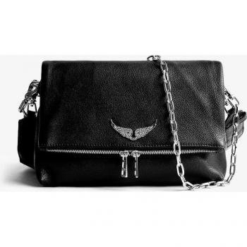 Bolso de mano multiposición Rocky de cuero graneado negro para dama