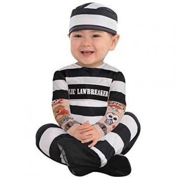amscan 845925-55 Disfraz de prisionero pequeño con sombrero y mangas de tatuaje - Edad 6-12 meses - 1 PC