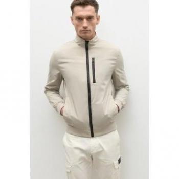 Ecoalf - Abrigo Ampato beige para hombre con cremallera y bolsillo frontal