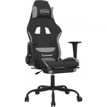 vidaXL Gaming Chair with Footrest Black and Light Gray Fabric