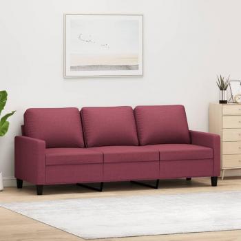 Sofá de 3 asientos en tela rojo tinto 180 cm