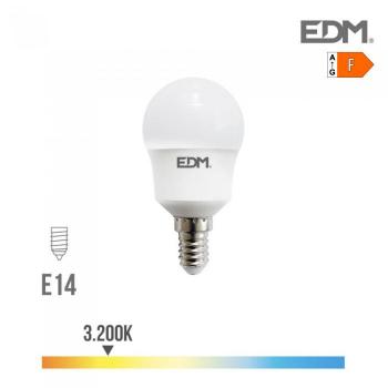 Bombilla esférica LED E14 8,5W 880lm 3000K luz cálida Ø4,5x8,8cm EDM