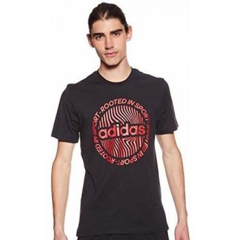 adidas M Core Circled Graphic tee T-Shirts, Hombre, Black/Active Maroon, S