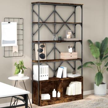 Estantería de madera de ingeniería y metal 100x26x180cm en color Negro, Roble Sonoma y Roble ahumado - Mueble de Almacenaje para Oficina, Estudio y Dormitorio