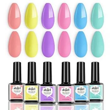 Conjunto de esmalte de uñas de gel de un paso de un paso - 6 colores Spring Summer Gel Polish Kit Purple Amarillo Tal Coral Cian Cian Hot Pink Pink Gel Collection