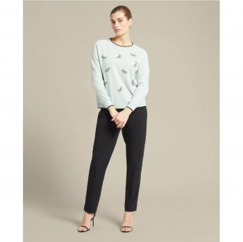 Pantalón recto de mujer de sarga elástica de tiro medio
