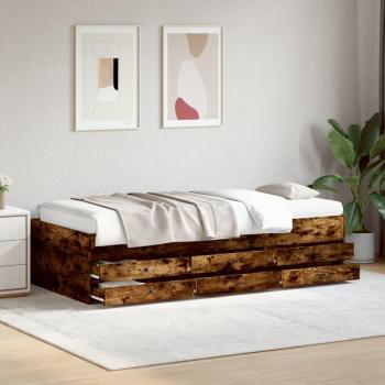 Sofá cama con cajones de madera ingeniería en color roble ahumado 90x190 cm sin colchón