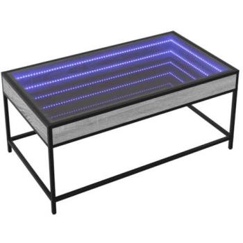 Mesa de centro con Infinity LED gris Sonoma 90x50x41 cm, moderno, acabado en madera y metal, incluye luces RGB
