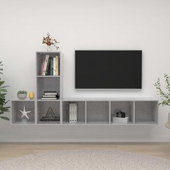Juego de Muebles para Televisor 3 Piezas en Madera Ingenierizada Color Gris Cemento