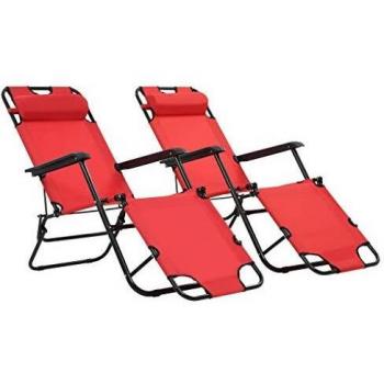 vidaXL 2X Tumbonas Plegables con Reposapiés Rojo Mobiliario de Terraza Jardín