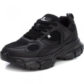 Zapatillas deportivas Xti para mujer con cordones y suela gruesa, color negro, talla 39