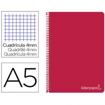 Cuaderno Espiral Liderpapel Cuarto Witty Tapa Dura 80h 75gr Cuadro 4 mm con Margen Color Rojo