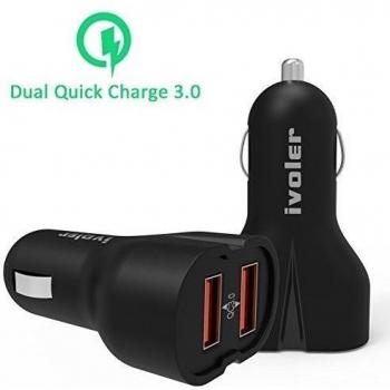 [Qualcomm Certificado] iVoler Dual Quick Charge 3.0 36W 2 Puertos USB Cargador de Coche [2*QC 3.0 Puerto] para iPhone, iPad,Samsung Galaxy S7/S7 Edge/S6,LG G5,Asus Zenfone 3,Nexus 6P/5X y más -Negro