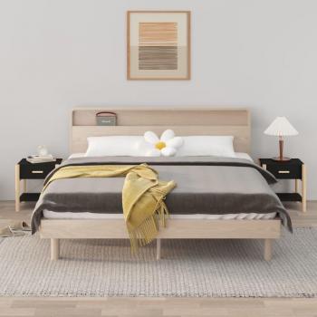 Mesas de cama 2 piezas negro 42x38x45 cm madera contrachapada