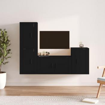 Set de muebles para TV 4 piezas madera contrachapada negro vidaXL