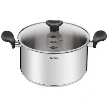 Cacerola Tefal Primaria de 24 cm con tapa de vidrio, acero inoxidable, capacidad de 5 litros, apta para inducción